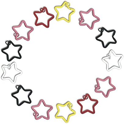 LEAFBABY 1 Inch Metal Star Pentagon Split Key Ring Keychain Key Holders Assorted Colors Pack of 50