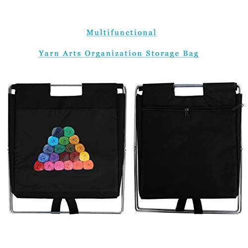 Looen Easy Fold-Up Yarn Bag Arts Caddy Organizer Knitting Project Storage Bag Household Sundries Organization Stainless Steel Folding Basket for Knitting Crochet Sewing (Black)