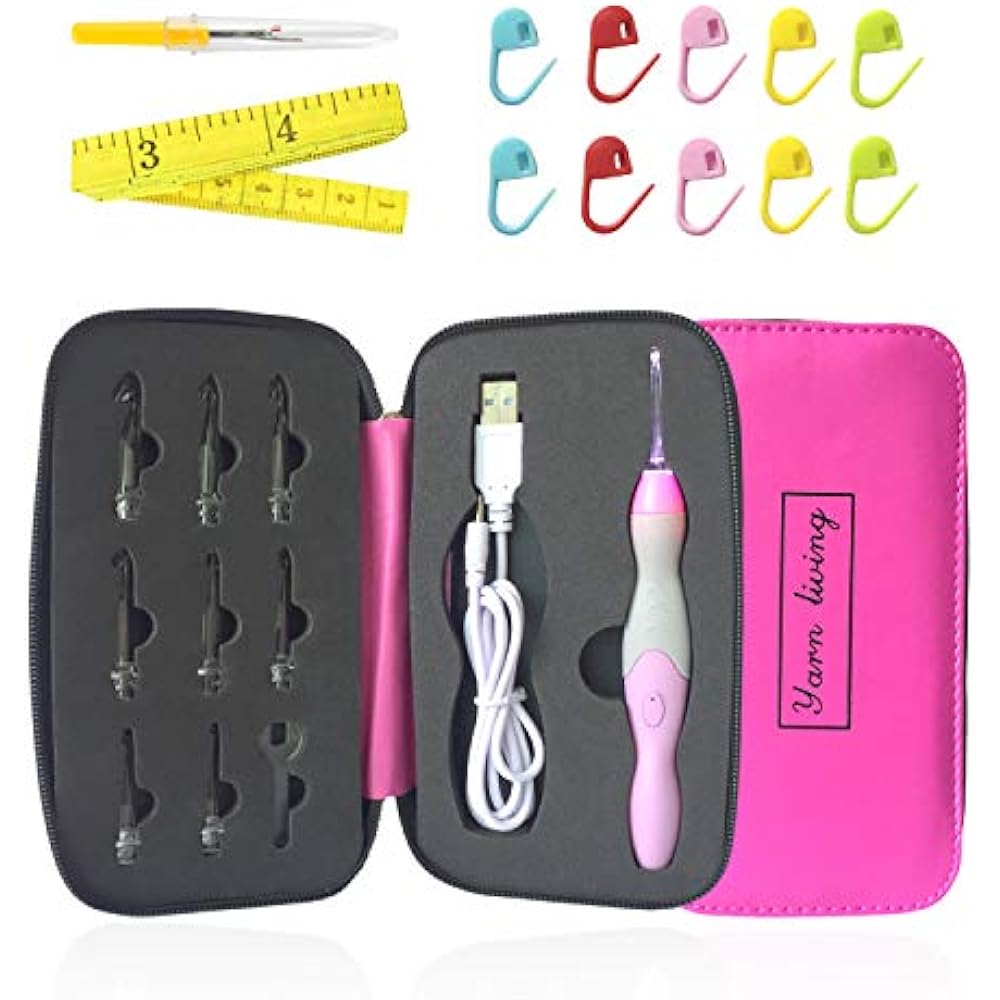 New Crochet Hooks Model Rechargeable Light Up Lighted Complete Set With