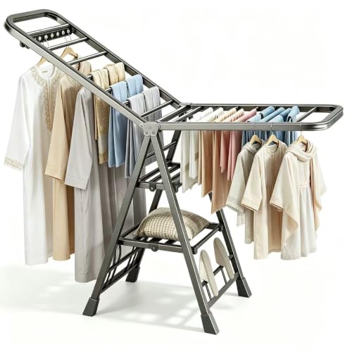 Foldable Clothes Drying Rack, 3 Tier Laundry Dry Rack Height Adjustable Clothes Hanger Stand Drying Racks, Carbon Steel Laundry Drying Rack Stand for Sheets Towels (180cm)