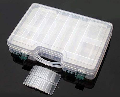 Double-Sided Fishing Lure Hook Tackle Box 44 Slots Plastic Clear Fishing Baits Small Accessories Case Jewelry Beads Earring Organizer Storage Container (White)