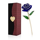 PREUP Love Forever Beautiful Long Stem Gold Foil Trim Red Rose Flower Best Gift (Blue)