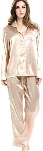 ROSEHUI Womens Satin Pajamas Set Long Sleeve Button Down Sleepwear with Pants S-XXL