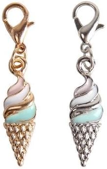 Contains Two Ice Cream Float Charms Enamel Charms (1 Silver &amp; 1 Gold Color) - Embellish Your Purse, Also for DIY Arts &amp; Craft Charm, Pendant, Backpack, Keychain, Unique KandyCharmz