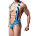 YUFEIDA Men's Jockstrap Leotard Underwear Jumpsuits Wrestling Singlet Bodysuit(Blue L)
