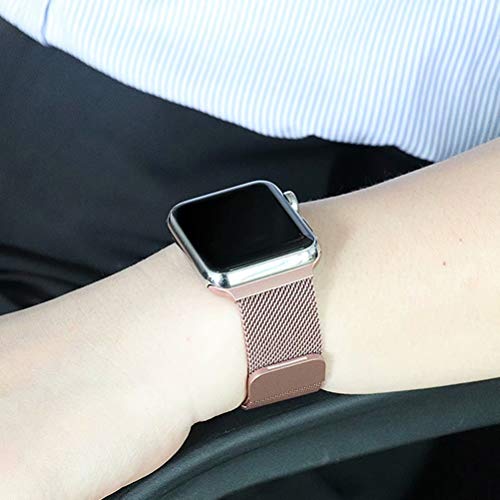 HILIMNY Compatible for Apple Watch Band 38mm 40mm, Stainless Steel Mesh Sport Wristband Loop with Adjustable Magnet Clasp for iWatch Series 1/2 / 3/4, Rose Gold - Thumbnail 4