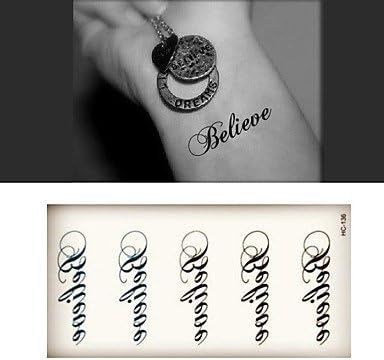 HJLWST (10pcs)HC136-Believe Words New Design Fashion Temporary Tattoo Stickers Temporary Body Art Waterproof Tattoo Pattern