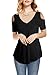 Amoretu Womens Casual Cold Shoulder Short Sleeves Tee Shirts for Summer(Black, XL)