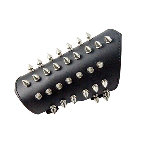 Ayz wide strap punk rock spikes black leather bracelet cuff