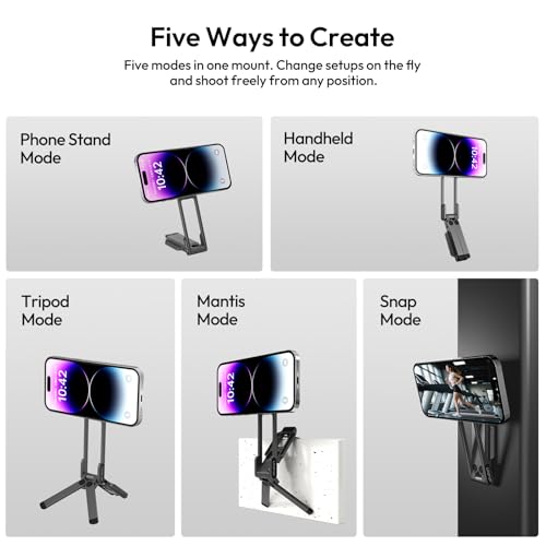 ULANZI Magnetic Phone Tripod for iPhone, MA38 Portable Phone Holder Mini Tripod for Magsafe with Double-Sided Strong Magnetic 1/4'' Arri Locating Hole Foldable Hook for iPhone 16 15 14 13 12, Black