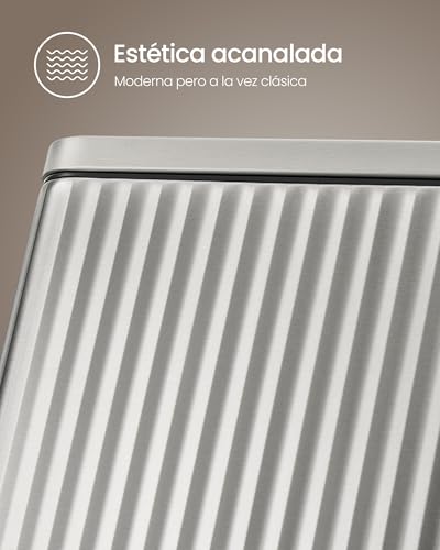 SONGMICS Bote de Basura de Acero Inoxidable para Cocina, con Pedal, Tapa Cierre Suave, 50L, Cubeta Extraíble, Incluye 15 Bolsas MLTB586EZ01