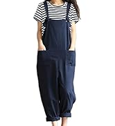 Zilcremo Women Plus Size Cotton Linen Overalls Casual Jumpsuits Rompers with Pockets