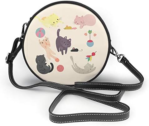 ミニショルダーバッグ 丸い こねこ かわいい 期間限定の激安セール 猫 メッセンジャーバッグ レザー 丸いポーチ 丸型斜め掛けバッグ 女性用ポーチ ポシェット 肩掛け 軽量携帯ポーチ レディース 小さな丸いバッグ 革ショルダー付き スマホポーチ