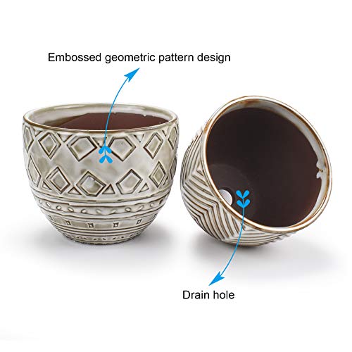 KORAM 5.5 Inch Ceramic Planter, Indoor & Outdoor Garden Pots for Flower Succulent Plant with Drain Hole, Home Office Decoration Set of 2(Plants Not Included)