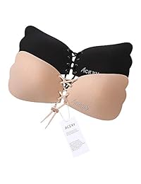 Aisprts Sticky Bra Invisible Adhesive Bra 2 Pack Drawstring Silicone Bras Reusable Push Up Invisible Women Bra