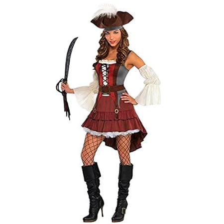 Generique - Piratenbraut Seeräuber-Kostüm für Damen rot-braun-Weiss M