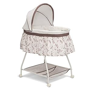 Delta Children Deluxe Sweet Beginnings Bedside Bassinet – Portable Crib with Lights and Sounds, Falling Leaves