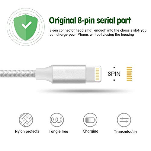 iPhone Charger, MFi Certified Charging Cable, 5Pack (3/3/ 6/6/ 10FT) to Syncing Data and Nylon Braided Cord Charger Compatible with iPhone/XS/XR/X/8/8Plus/7/7Plus/6S/6Plus/Pad More(Silver&White)