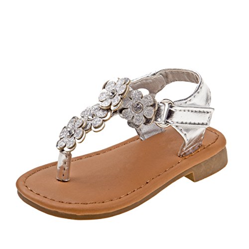 Laura ashley girls multi flower thong sandal, silver, 2…