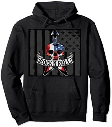 Unisex Rock N' Roll Guitar American Flag Vinatge Hoodie Music Band Large Black