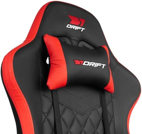 DR35 - Silla Profesional, Polipiel, Reposabrazos Acolchados, Pistón Clase 3, Base Nylon Reforzada, Asiento basculante, Altura Regulable, Cojín Lumbar/Cervical, Negra/Roja