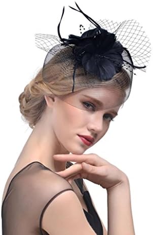 Quistal Charming Netting Mesh Headband Feather Big Flowers Hair Band Party Girls Women Wedding Bridal Fascinator Cocktail Hat
