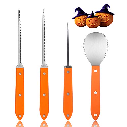 CPPSLEE Pumpkin Carving Kit - Heavy Duty Stainless Steel Professional Pumpkin Carving Tools Set for Halloween Jack-O-Lantern Sculpting Halloween Decorationsï¼ˆ4Pcs Setï¼‰