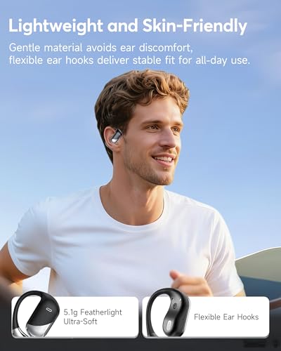 Open Ear Wireless Earbuds, Sports Bluetooth Headphones with Real Time Translation, 80Hrs Playtime with LED Power Display, Noise Canceling Headset, IP55 Waterproof Earphones for Workout/Running Black