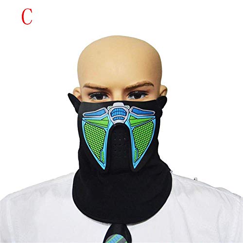 GridNN Halloween Sound Reactive Half Face Frightening LED Halloween Easter Rave Mask Luminous Costume Mask Easter Decor (C)