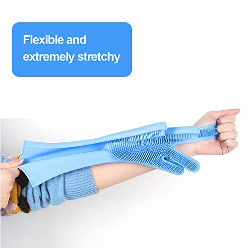 Familighter Silicone Gloves with Wash Scrubber Non-Slip Magic Latex Gloves for Household Cleaning Great for Protecting Hands in Dishwashing Car Washing Kitchen Bathroom Cleaning Blue - Thumbnail 2