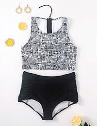 Jolefille traje de baño de cintura alta para dama, traje de baño retro con control de barriga, traje de baño de dos piezas