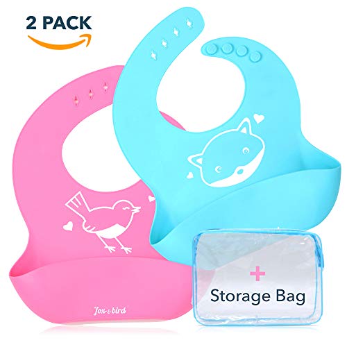 Fox and Bird Cute Silicone Feeding Bibs (2 pack), Baby & Toddler (Pink/Blue) - Thumbnail 6