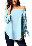 Women's Long Sleeve Off The Shoulder Knotted Blouse (L, Blue)