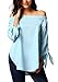 Women's Long Sleeve Off The Shoulder Knotted Blouse (L, Blue)