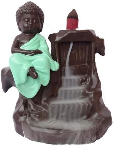 Craftam Craftam PolyResin Bhuddha Smoke Fountains Back Flow Incense Cone Holder with 10 Incense Cones (Big Bhuddha Green)