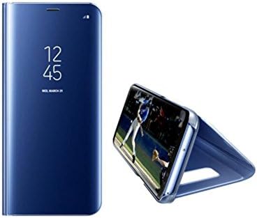 Galaxy S8 5.8'' Case Flip Cover Folio Mirror Plating Clear View Cover For Samsung s8 Smart Case With KickStand (Blue)