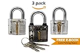 Locksmith Trainer - 3 Pack Practice Padlock - Includes Metal Heavy Duty Cutaway, Transparent Clear Acrylic 7 Spring and Disc Detainer Lock with Keys - Beginner to Professional Picking