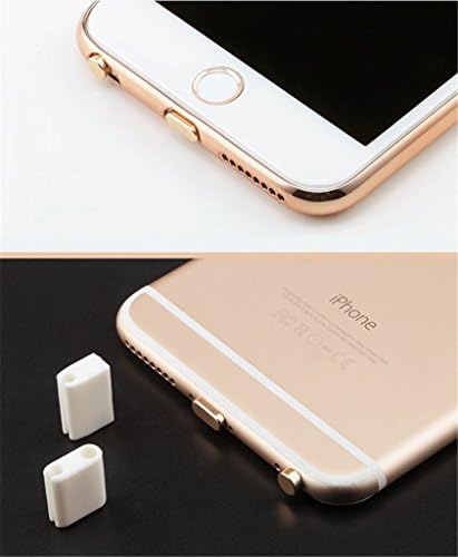 Exemplar - iPhone 5 5s SE 6 6s plus 7 Metal Alloy 4pc Dust Plug Set with Beautiful Anodized Finish - earphone headphone cap and charging point plug - Includes Cord Holders for Easy Storage (Gold)
