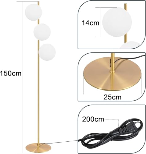 ZMH Modern Floor Lamp Floor Lamp - 3 Lights E27 Design with Ped Switch