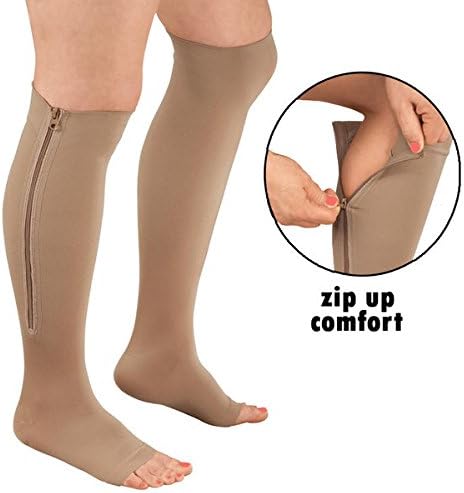 Zipper Compression Socks Supports Stockings Leg Open Toe 23-32mmHg Zipper
