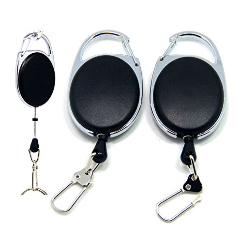 SAMSFX Retractable Key Chain Reel for Badge Holder Fly Fishing Zinger Retractor with Carabiner Clip Nylon Cord 2pcs Packed (Black-A017)