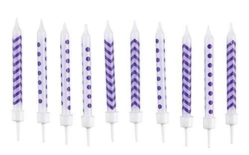 Amscan – 9900259 – 10 Birthday Candles New Dots e Chevron – Viola