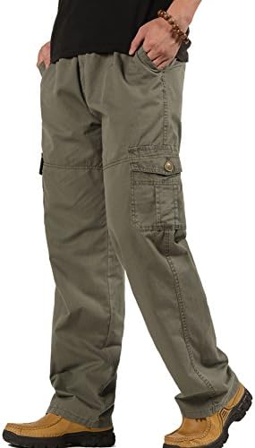 Deofean Men's Full Elastic Waist Lightweight Multi Pockets Pull On Casual Pant