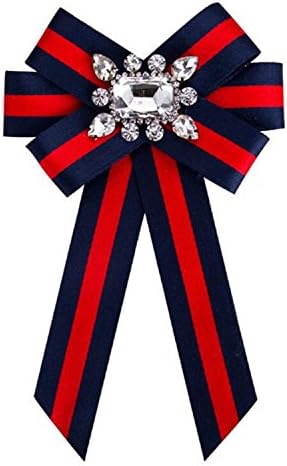 Ribbon Crystal Men/Women Pre-Tied Neck Tie Brooch Pin Bow Tie Patriotic Collar Jewelry Gift (Blue 3)