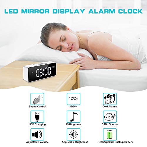 Digital Alarm Clock,Sound Control,Easy to Use,Dual Alarms,12/24 H,Snooze,25 Alarm Ringtones