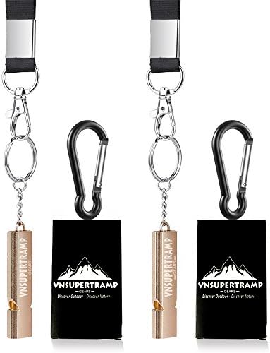 VnSupertramp Premium Outdoor Emergency Whistle Survival (2 Pack) Loudest 120dB with Keychain Carabiner and Lanyard 18 inches Aluminum Alloy for Camping Hiking Dog Training Self-Defense Kids Women