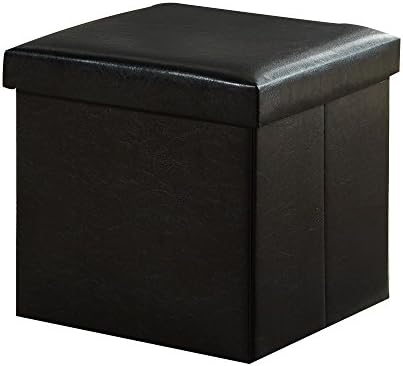 Sukala Faux Leather Folding Storage Ottoman Cube Foot Rest Stool Seat 15" (Black)