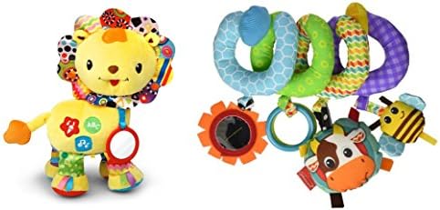 Baby Crinkle and Roar Lion Musical Toy &amp; Spiral Activity Toy, Blue, 2 Pack