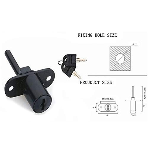 2 Pcs - Zinc Alloy Drawer Lock Desk Wardrobe Furniture Cabinet Locker Showcase with 2 Key 16mm (Black)