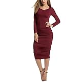 Pusheng Women Turtleneck Long Sleeve Slim Bodycon Wrap Tunic Pencil Midi Dress